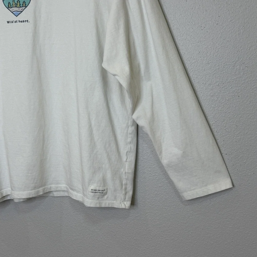 Life is Good Relaxed Fit T-Shirt Womens XXL Off White Wild at Heart Long Sleeve